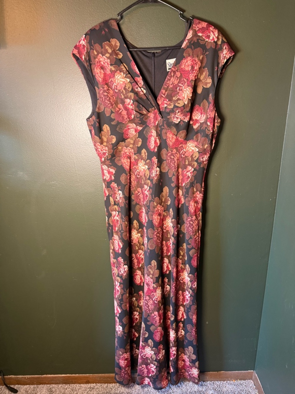 Floral Evening Maxi Dress - Black with Rose Print
